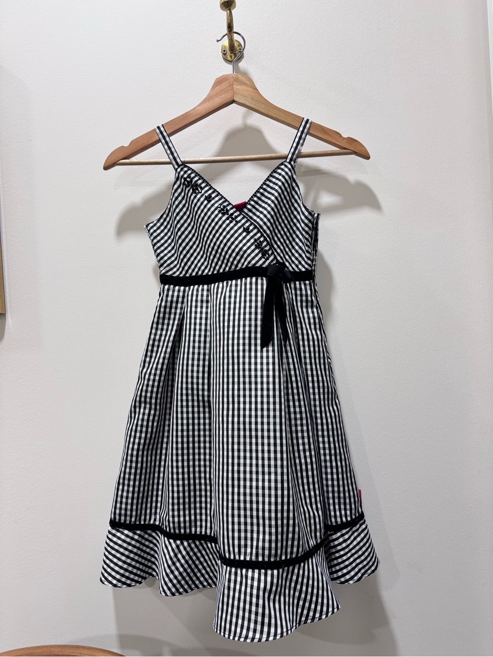 Pampolina Black & White Gingham Wrap-Style Dress with Tie Waist